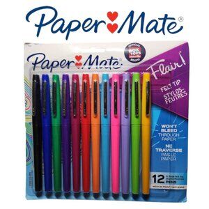 Paper Mate Flair Felt Tip Pens Medium Point (0.7mm) 12 count Markers New Ink col